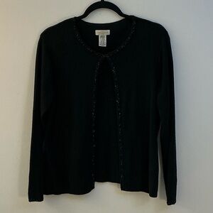 Yarnworks Women’s Black - Beaded Trim - Long Sleeve Cardigan – Size Medium